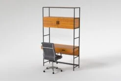 Hollis 49" Wall Desk + Moby Grey High Back Rolling Office Chair -Modern Office Shop 309915 brown wood desk and chair set side 19