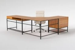 Hollis 3Pc Corner Desk + Moby White High Back Rolling Office Chair 17 Hollis 3Pc Corner Desk + Moby White High Back Rolling Office Chair -Modern Office Shop 309918 brown wood desk and chair set back 65