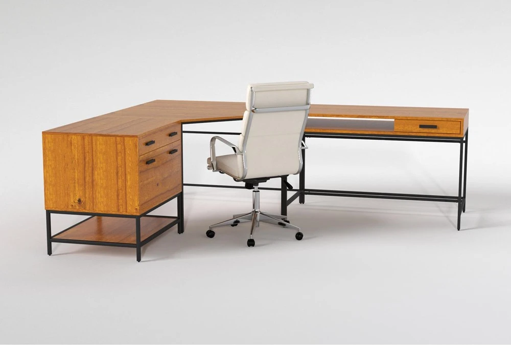 Hollis 3Pc Corner Desk + Moby White High Back Rolling Office Chair 4 Hollis 3Pc Corner Desk + Moby White High Back Rolling Office Chair - Image 2