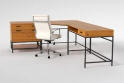 Hollis 3Pc Corner Desk + Moby White High Back Rolling Office Chair 12 Hollis 3Pc Corner Desk + Moby White High Back Rolling Office Chair -Modern Office Shop 309918 brown wood desk and chair set side 19