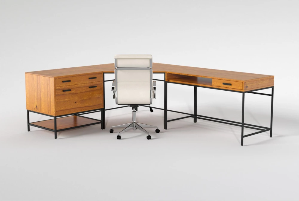 Hollis 3Pc Corner Desk + Moby White High Back Rolling Office Chair 3 Hollis 3Pc Corner Desk + Moby White High Back Rolling Office Chair