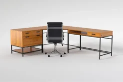 Hollis 3Pc Corner Desk + Moby Black High Back Rolling Office Chair