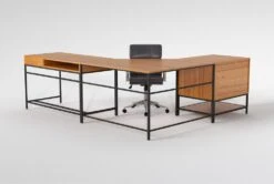 Hollis 3Pc Corner Desk + Moby Grey Low Back Rolling Office Chair -Modern Office Shop 309921 brown wood desk and chair set back 65