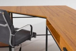 Hollis 3Pc Corner Desk + Moby Grey Low Back Rolling Office Chair -Modern Office Shop 309921 brown wood desk and chair set detail 45