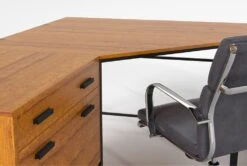 Hollis 3Pc Corner Desk + Moby Grey Low Back Rolling Office Chair -Modern Office Shop 309921 brown wood desk and chair set detail 46