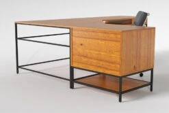 Hollis 3Pc Corner Desk + Moby Grey Low Back Rolling Office Chair -Modern Office Shop 309921 brown wood desk and chair set side 20