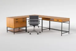 Hollis 3Pc Corner Desk + Moby Grey Low Back Rolling Office Chair