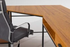 Hollis 3Pc Corner Desk + Moby Grey High Back Rolling Office Chair -Modern Office Shop 309922 brown wood desk and chair set detail 45