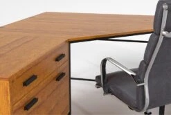 Hollis 3Pc Corner Desk + Moby Grey High Back Rolling Office Chair -Modern Office Shop 309922 brown wood desk and chair set detail 46