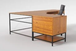 Hollis 3Pc Corner Desk + Moby Grey High Back Rolling Office Chair -Modern Office Shop 309922 brown wood desk and chair set side 20