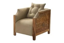 Carved Wood + Fabric Accent Chair With Pillow