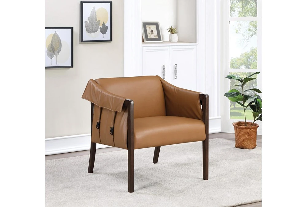 Senfield Camel Faux Leather Walnut Frame Accent Chair 7 Senfield Camel Faux Leather Walnut Frame Accent Chair - Image 5