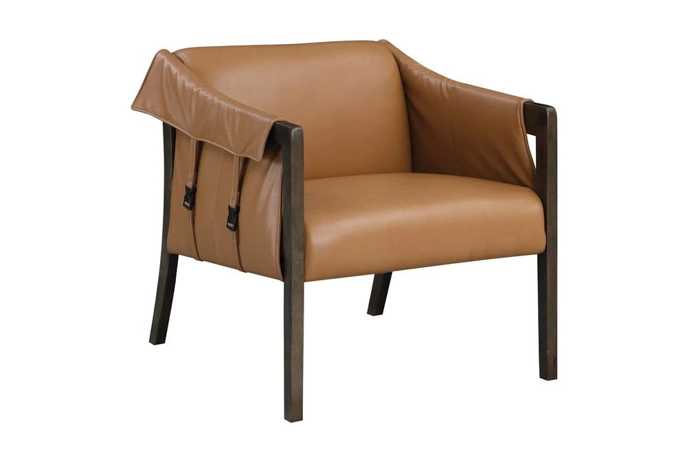 Senfield Camel Faux Leather Walnut Frame Accent Chair 3 Senfield Camel Faux Leather Walnut Frame Accent Chair