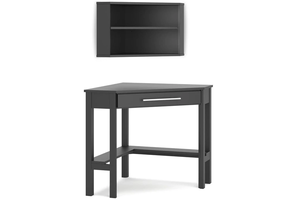 Corson Black L-Shaped Desk And Wall Shelf 3 Corson Black L-Shaped Desk And Wall Shelf
