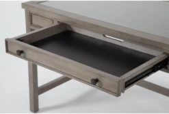 Saybrook 3 Piece Office Set With 54" Writing Desk, 75" Bookcase + File Cabinet -Modern Office Shop 322380 grey wood writing desk detail 44