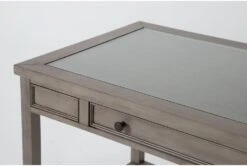 Saybrook 3 Piece Office Set With 54" Writing Desk, 75" Bookcase + File Cabinet -Modern Office Shop 322380 grey wood writing desk detail 45